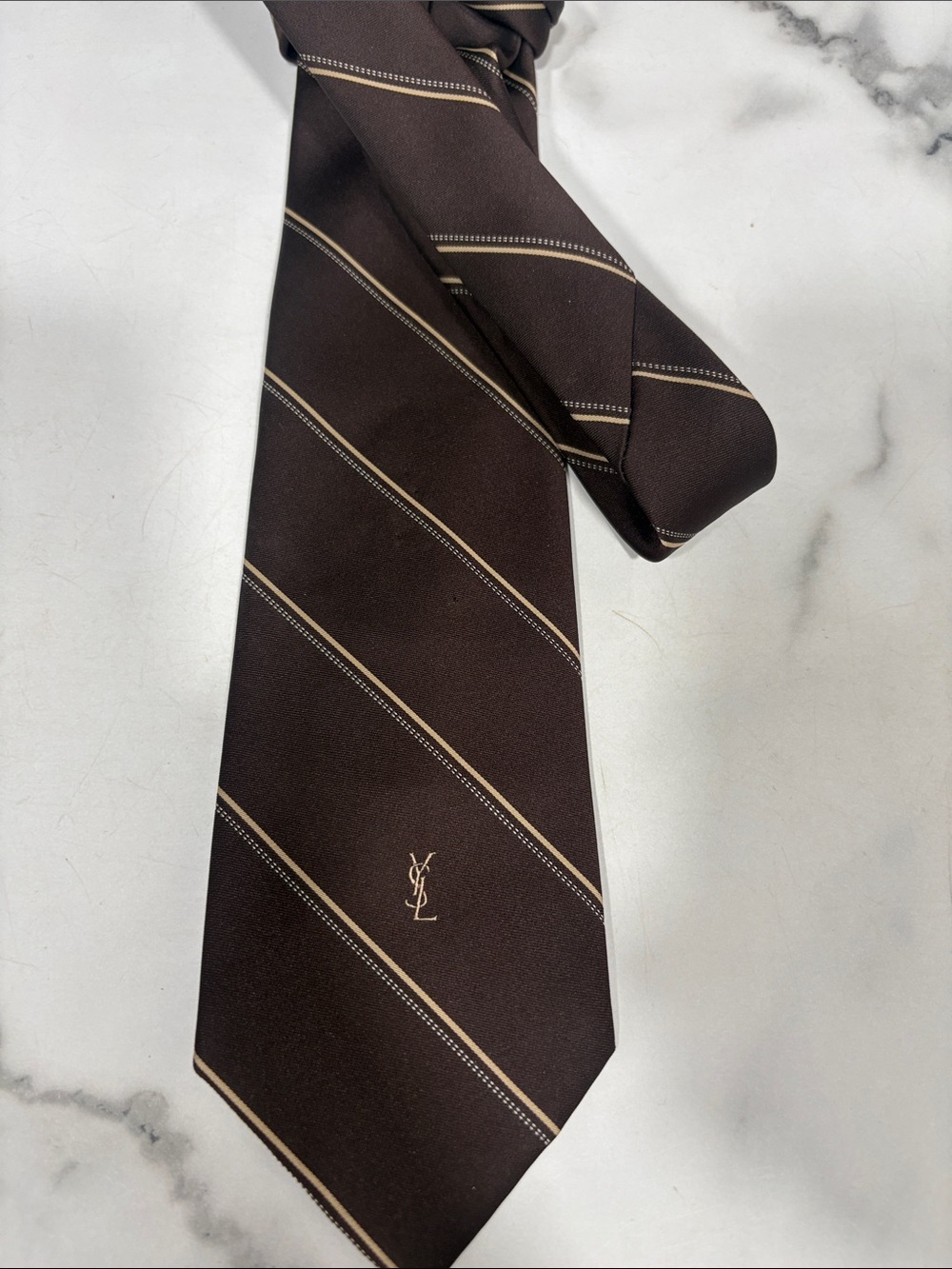Vintage Yves Saint Laurent Neckwear Tie Classic Brown Stripes